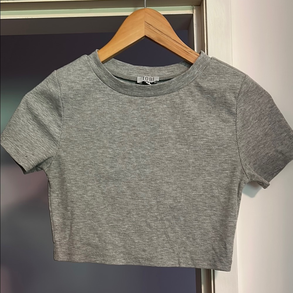 Tobi Gray Fitted Crop T-Shirt Short Sleeve